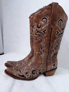 Circle G Cowboy Boots Womens 9 Brown Leather Embroidered Western Riding Boots